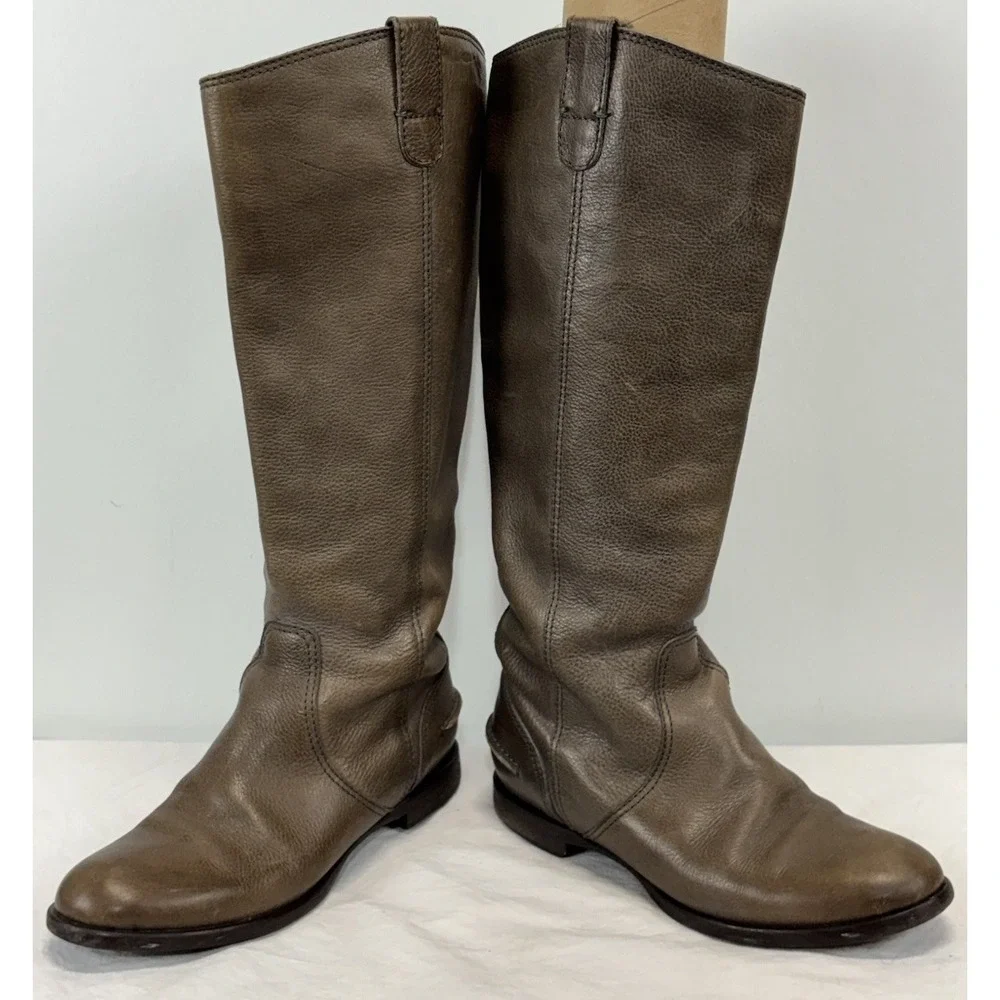 Madewell 1937 Leather Riding Boots Womens 7 Grey Brown Pull On Made In Italy